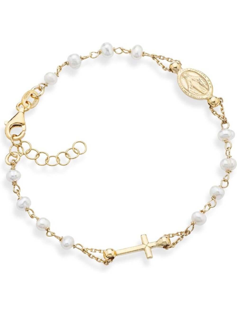 Elegant 18K Gold Plated Sterling Silver Pearl Rosary Bracelet for Women